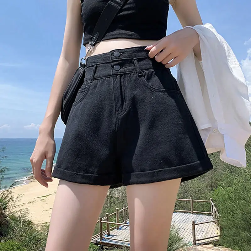 Women Denim Shorts Black High Waist 2022 Summer - Image 2