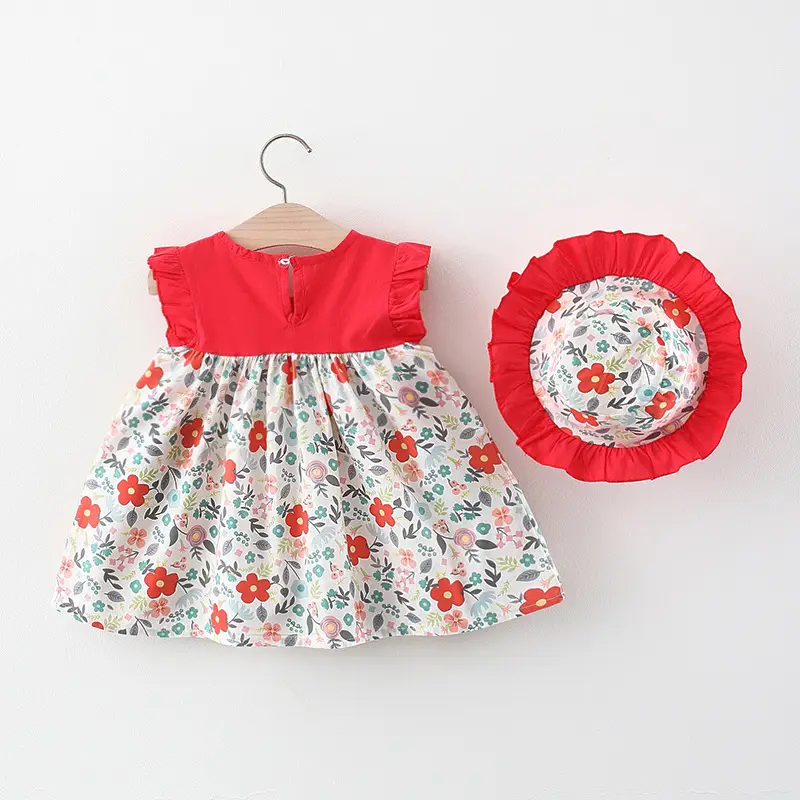 Girls Summer Sleeveless Printed Dress Green Floral - Image 3