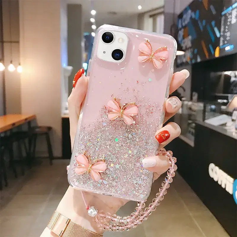 Pink Glitter Butterfly iPhone Case with Butterfly Design - Image 2