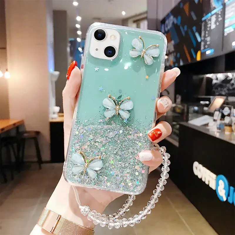 Pink Glitter Butterfly iPhone Case with Butterfly Design - Image 4