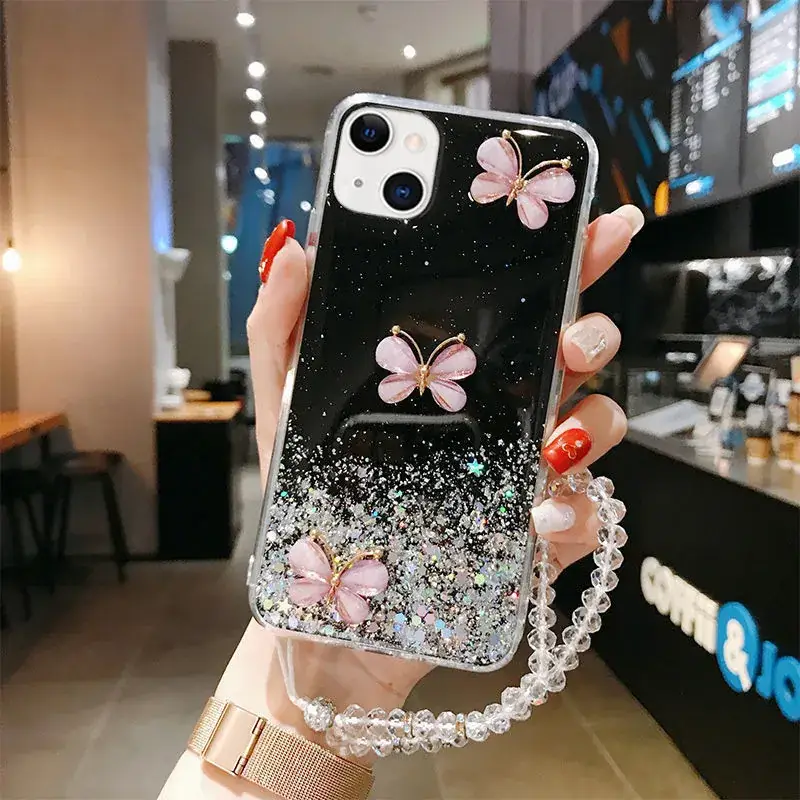 Pink Glitter Butterfly iPhone Case with Butterfly Design - Image 3