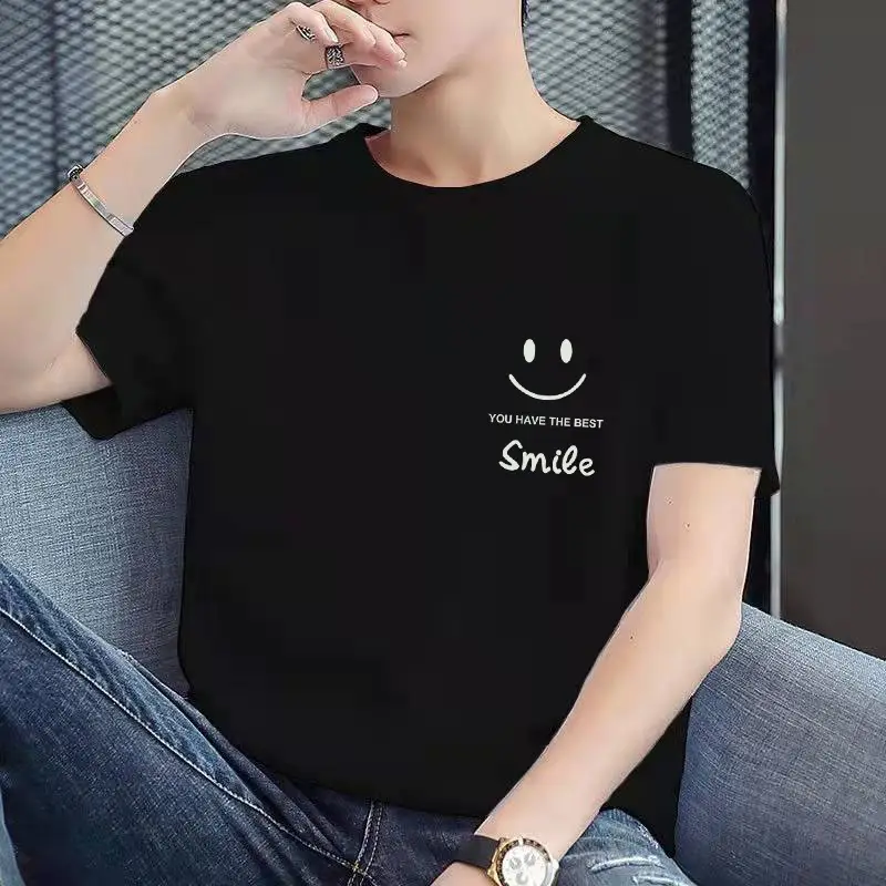 2022 Men Printed Short Sleeve T-Shirt White Slim Fit