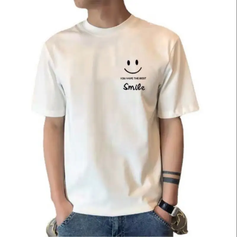 2022 Men Printed Short Sleeve T-Shirt White Slim Fit