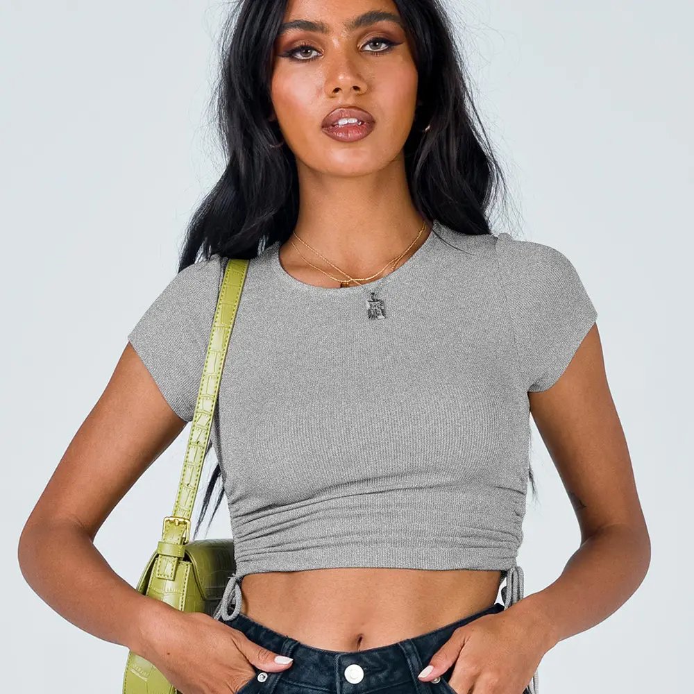 Women Cotton Rib Slim Fit Drawstring T-Shirt White