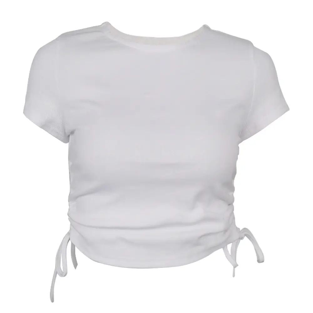 Women Cotton Rib Slim Fit Drawstring T-Shirt White