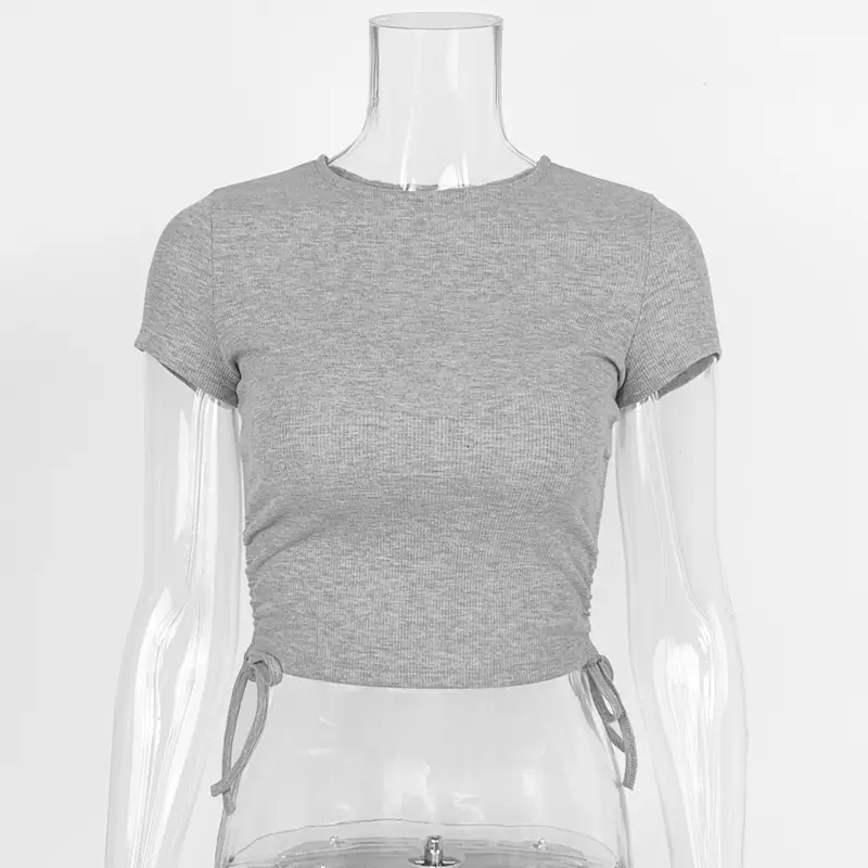 Women Cotton Rib Slim Fit Drawstring T-Shirt White