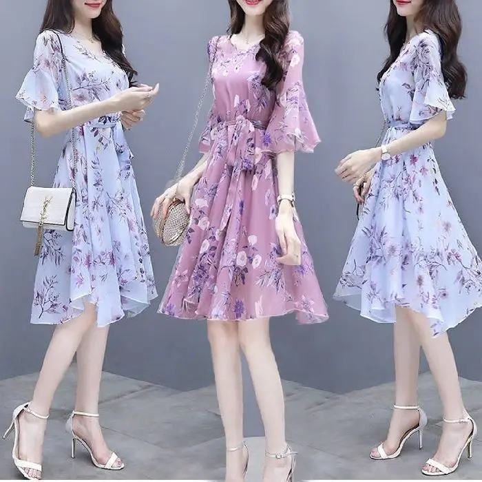 Women's Pink Floral High Waist Dress - Image 3