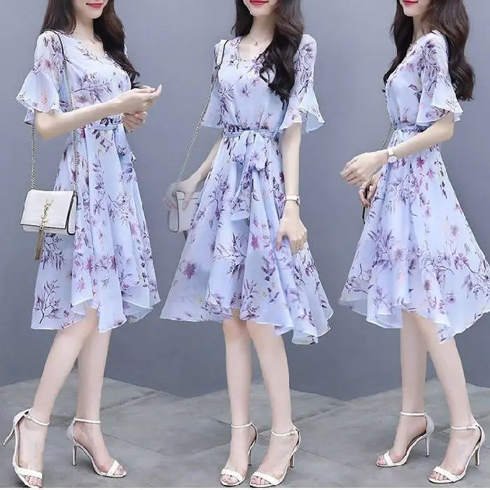 Women's Pink Floral High Waist Dress - Image 4