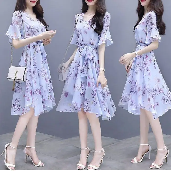 Women's Pink Floral High Waist Dress - Image 5