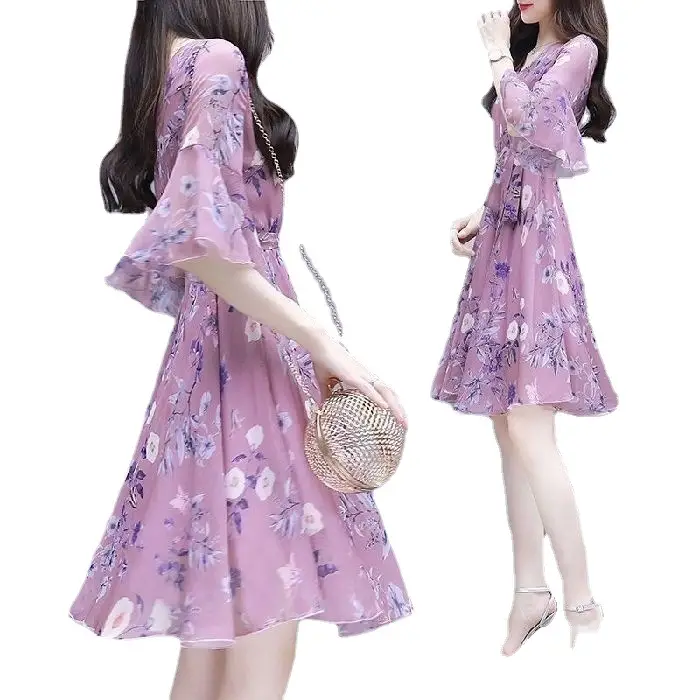 Women's Pink Floral High Waist Dress - Image 7