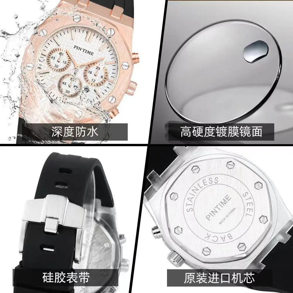 Men's Rose Gold Chronograph Watch with Black Strap - Image 11