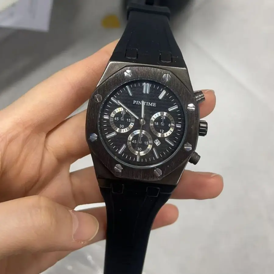 Men's Rose Gold Chronograph Watch with Black Strap - Image 13