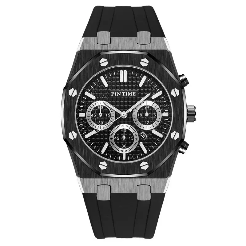 Men's Rose Gold Chronograph Watch with Black Strap - Image 3