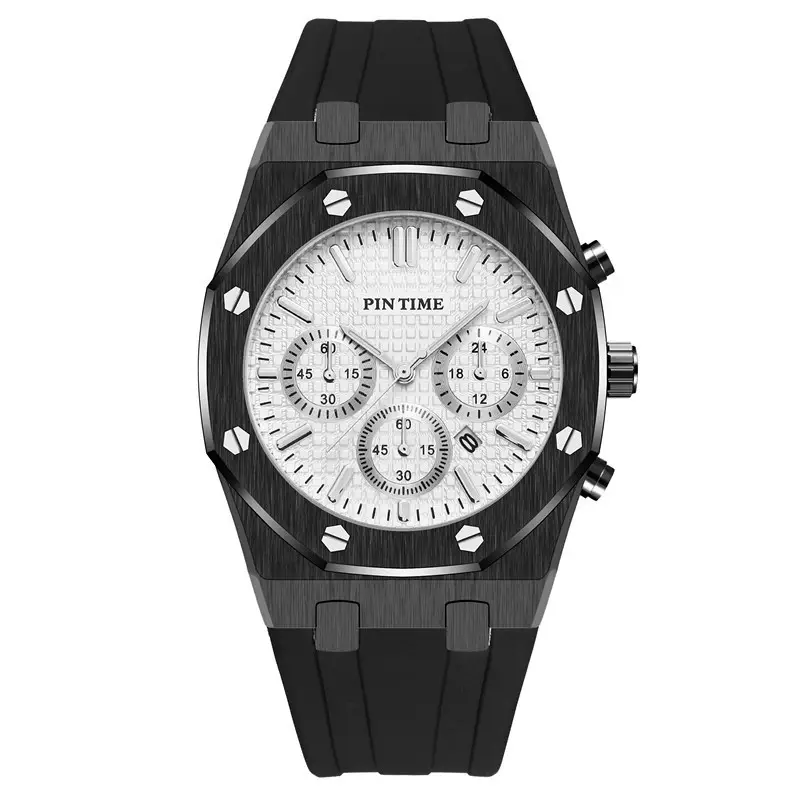 Men's Rose Gold Chronograph Watch with Black Strap - Image 4