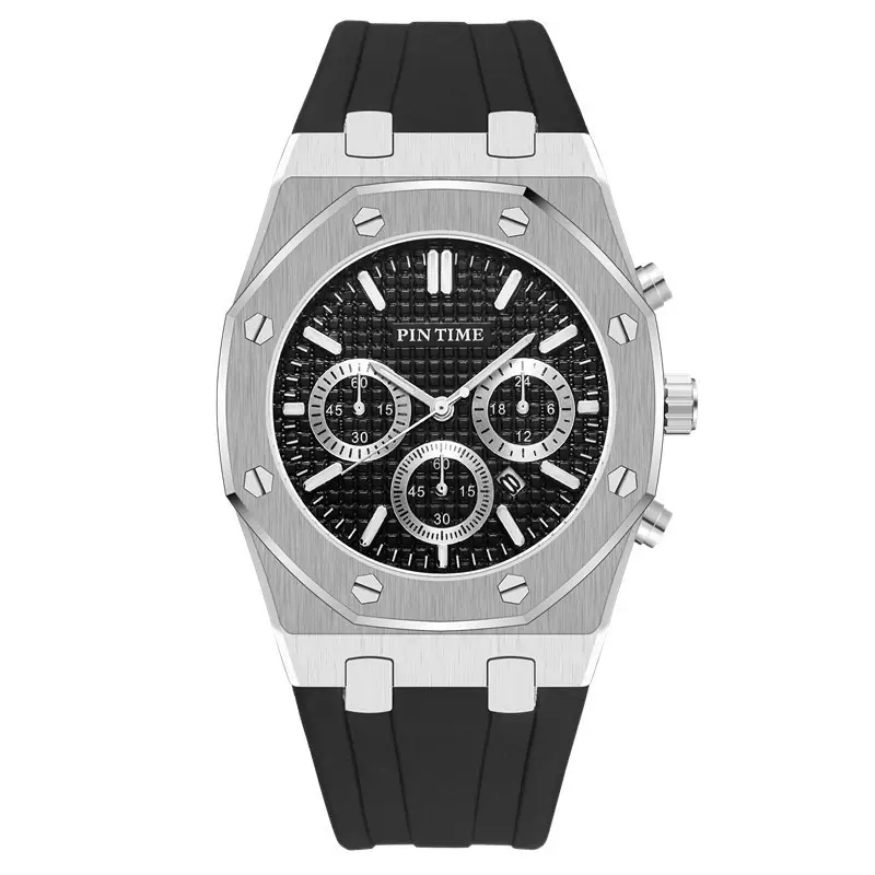Men's Rose Gold Chronograph Watch with Black Strap - Image 5