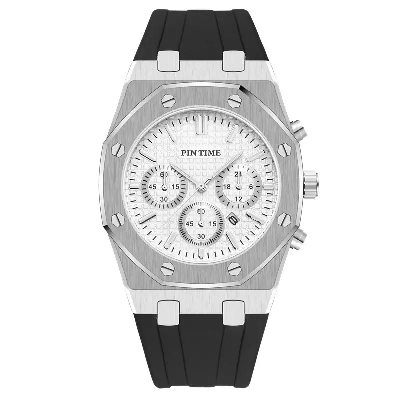 Men's Rose Gold Chronograph Watch with Black Strap - Image 6