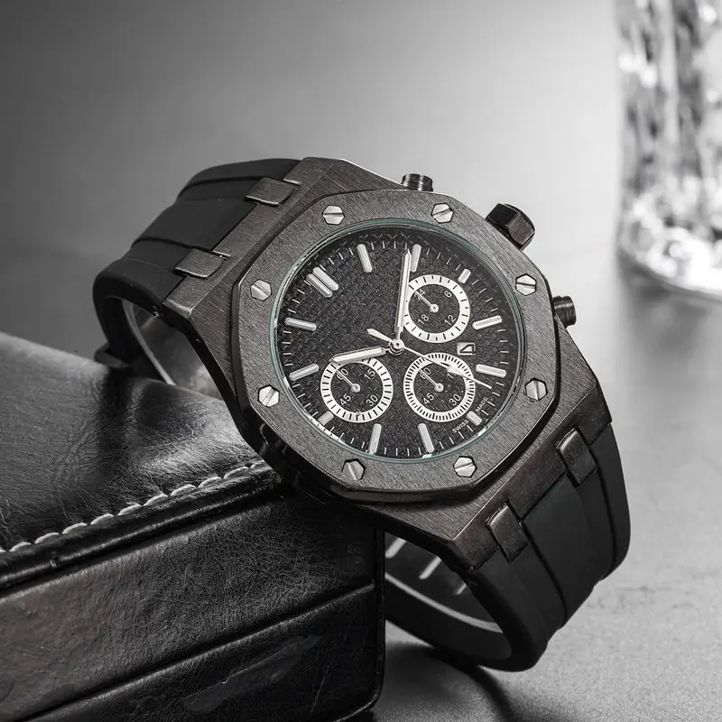 Men's Rose Gold Chronograph Watch with Black Strap - Image 7
