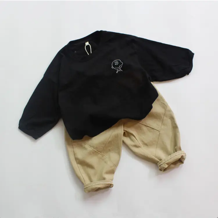 Black Embroidered Baby Boy's T-Shirt Korean Style