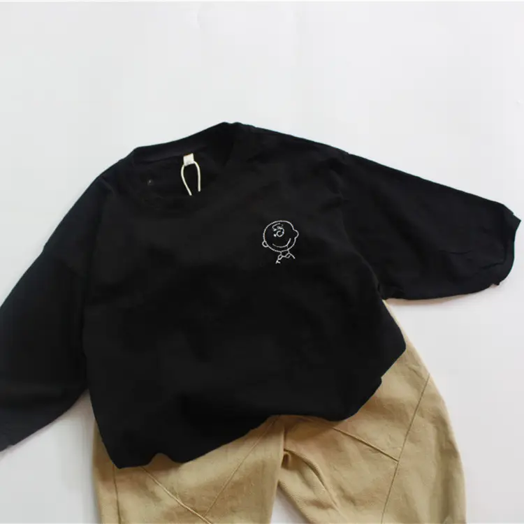 Black Embroidered Baby Boy's T-Shirt Korean Style