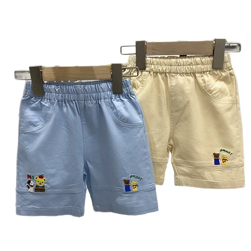 Light Blue Bear Embroidered Baby Shorts Wash Cotton 2723 - Image 7