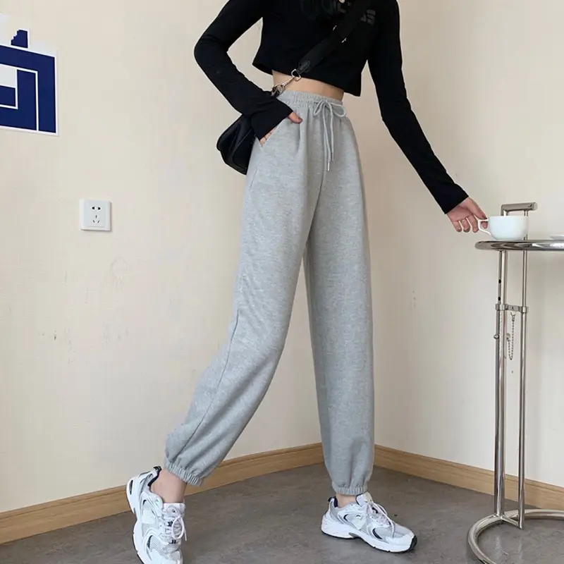 Gray Sweatpants for Women Fleece Lined Drawstring Leggings - Image 7
