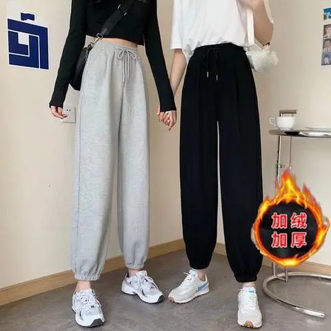 Gray Sweatpants for Women Fleece Lined Drawstring Leggings - Image 3