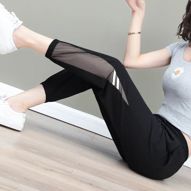 Women's Mesh Sports Pants Large Size Ankle Length - Image 2