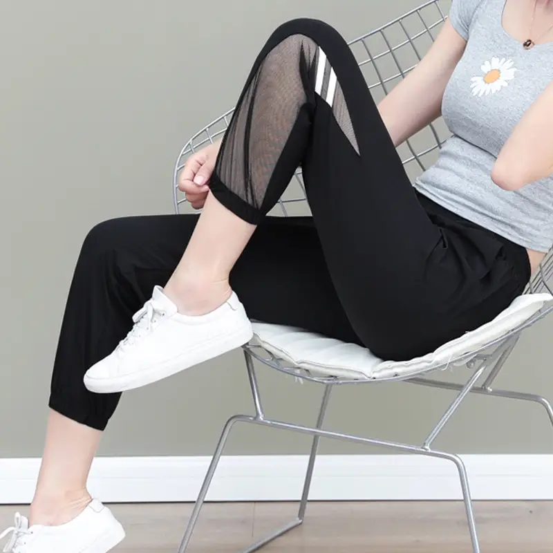 Women's Mesh Sports Pants Large Size Ankle Length - Image 3