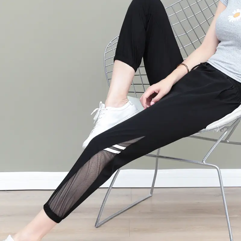 Women's Mesh Sports Pants Large Size Ankle Length - Image 4