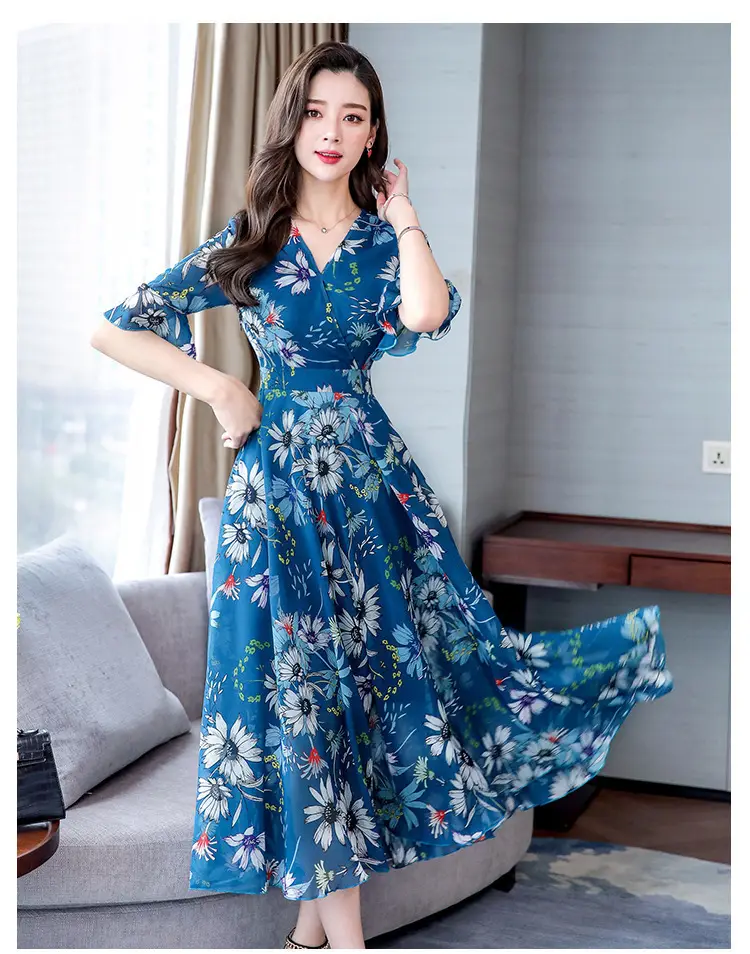 Red Floral Over-the-Knee Long Dress for Women — feature 12