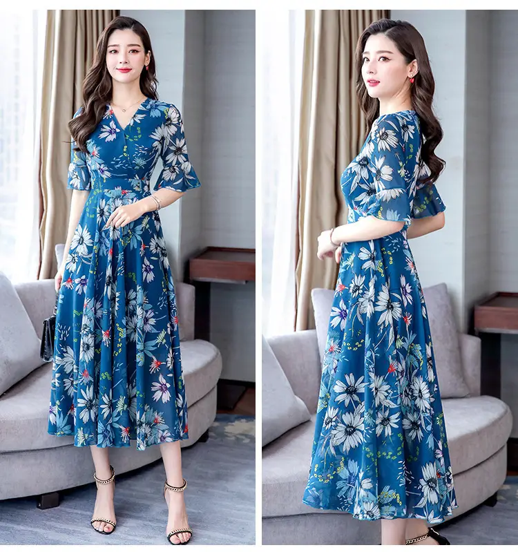 Red Floral Over-the-Knee Long Dress for Women — feature 13