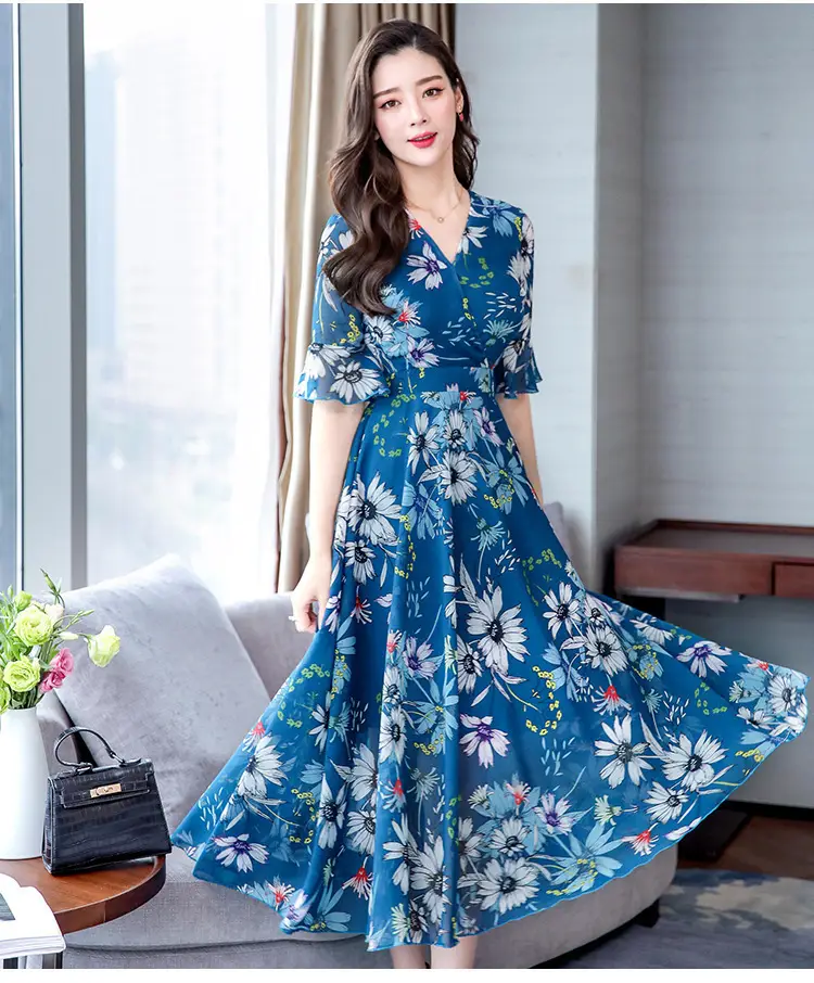 Red Floral Over-the-Knee Long Dress for Women — feature 14