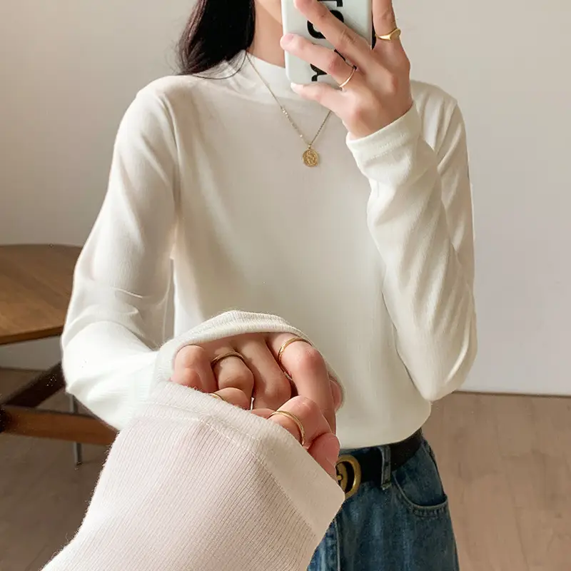 Women Slim Fit Long Sleeve T-Shirt White 2026 - Image 4