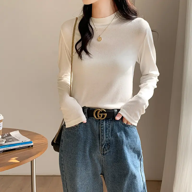 Women Slim Fit Long Sleeve T-Shirt White 2026 - Image 5
