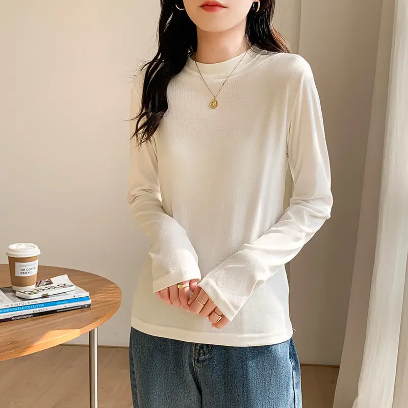 Women Slim Fit Long Sleeve T-Shirt White 2026 - Image 6