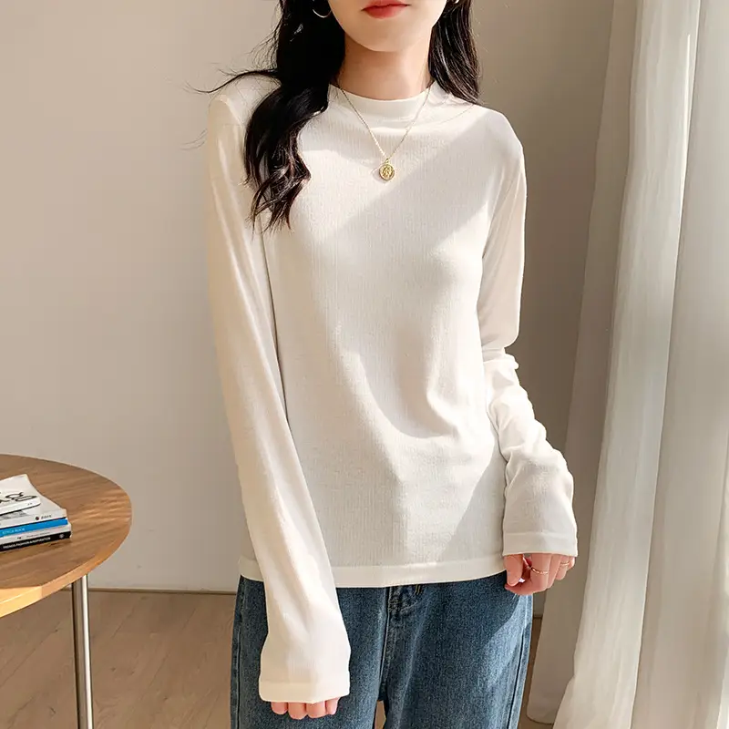 Women Slim Fit Long Sleeve T-Shirt White 2026 - Image 7