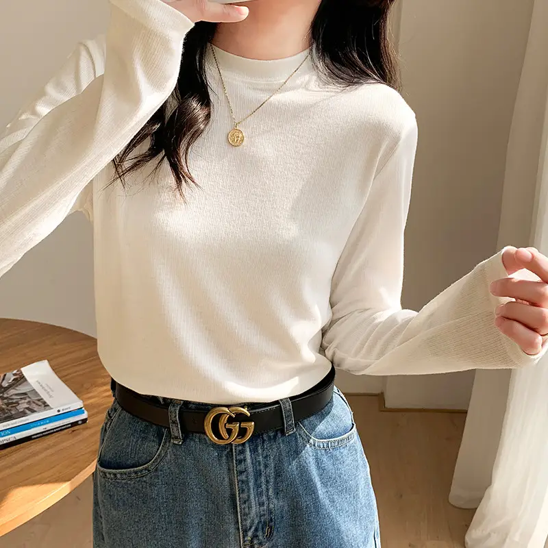 Women Slim Fit Long Sleeve T-Shirt White 2026 - Image 2