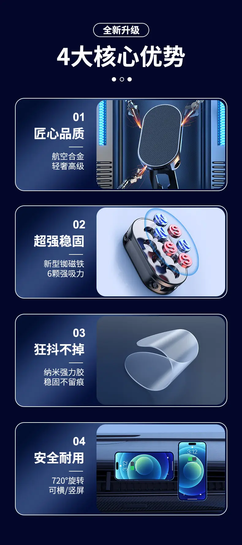 Magnetic Car Phone Holder Rotating Foldable Alloy — feature 24