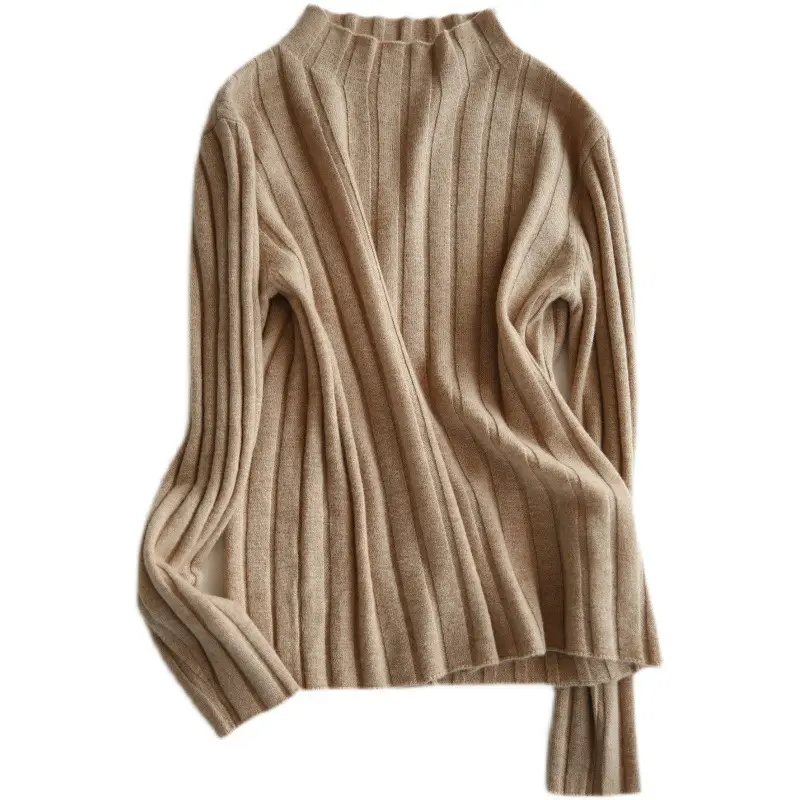 Women's Cream Knit Sweater with High Neck & Silk Skirt - Image 11