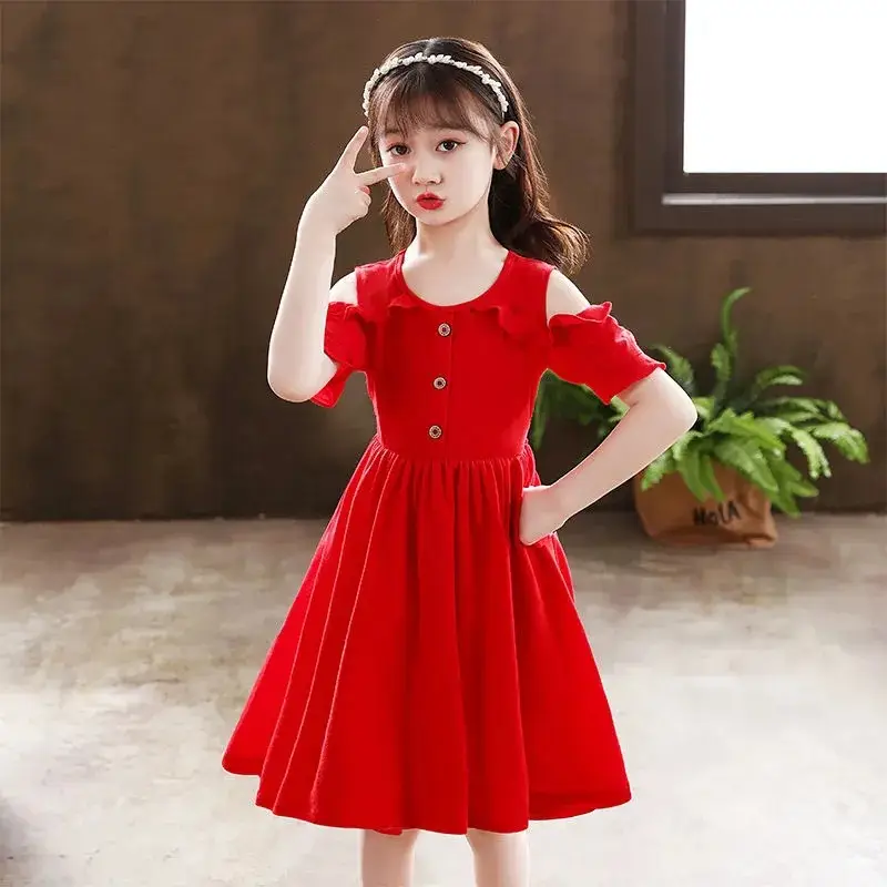 Girls' Pink Off-Shoulder Summer Dress