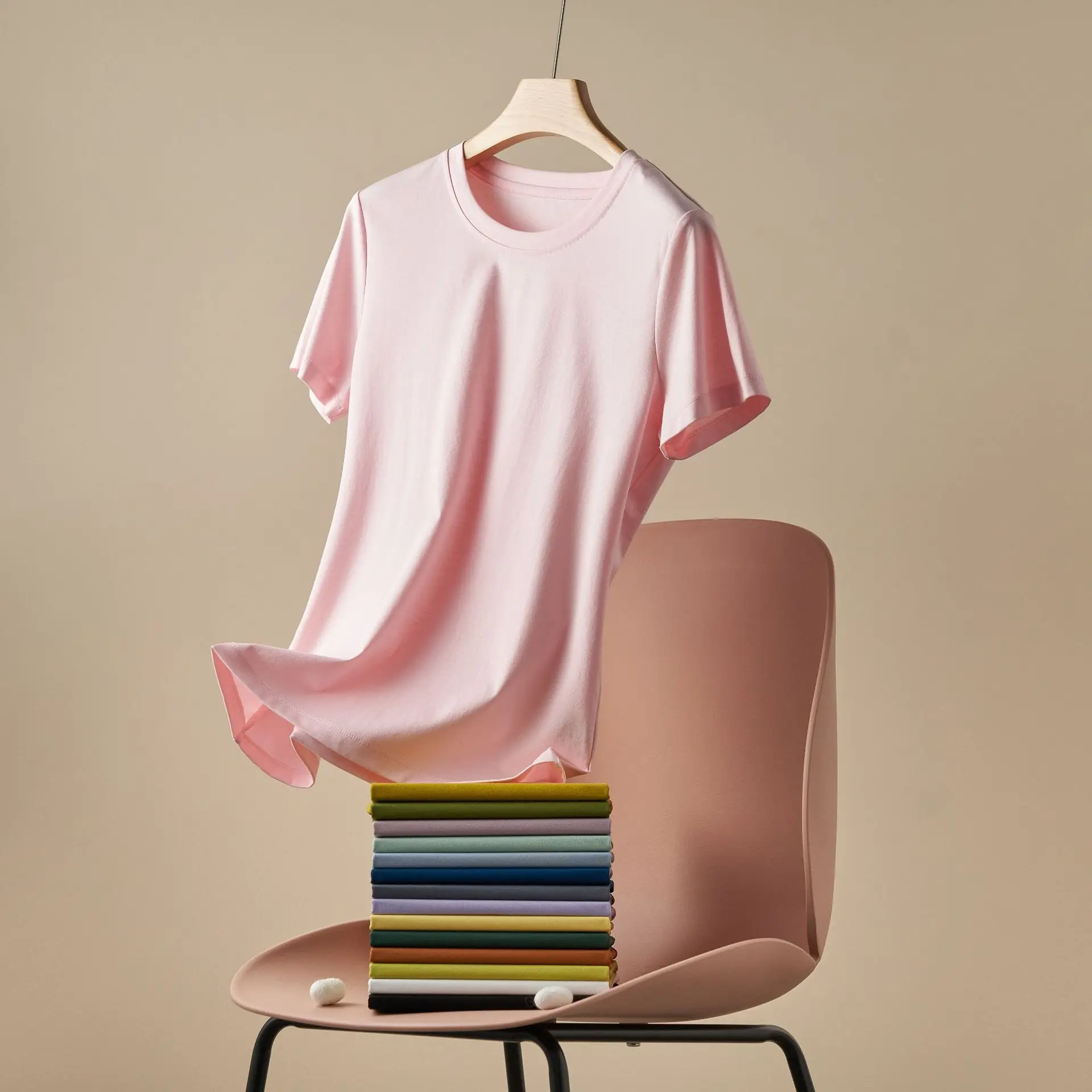 Women Mercerized Cotton V-Neck T-Shirt Olive Green - Image 34