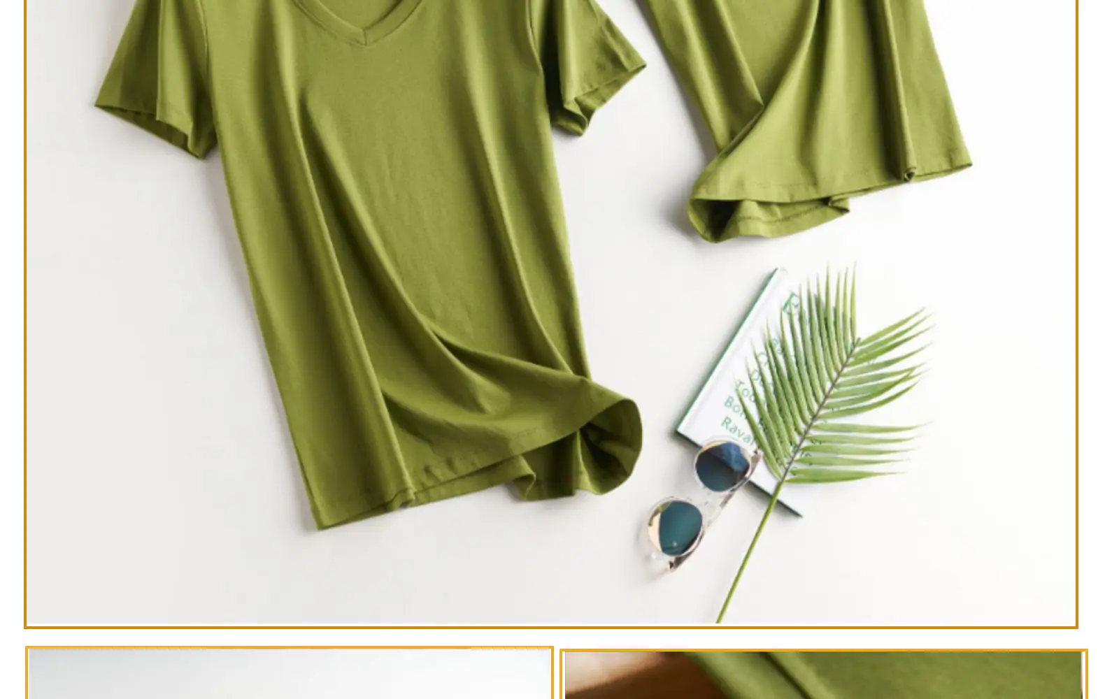 Women Mercerized Cotton V-Neck T-Shirt Olive Green — feature 38