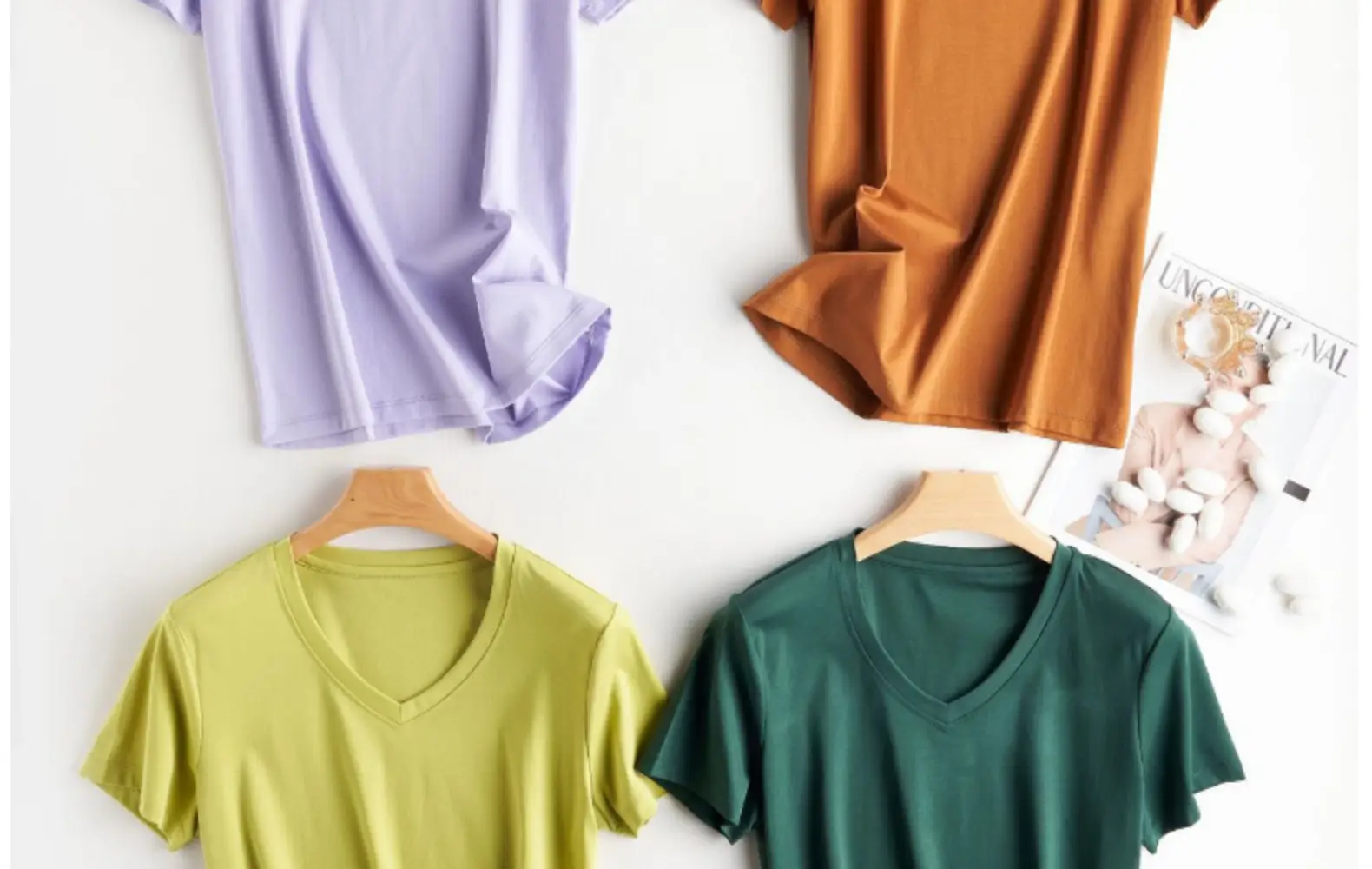 Women Mercerized Cotton V-Neck T-Shirt Olive Green — feature 76