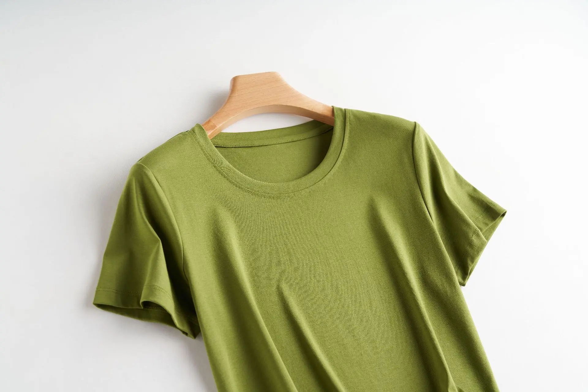 Women Mercerized Cotton V-Neck T-Shirt Olive Green - Image 14