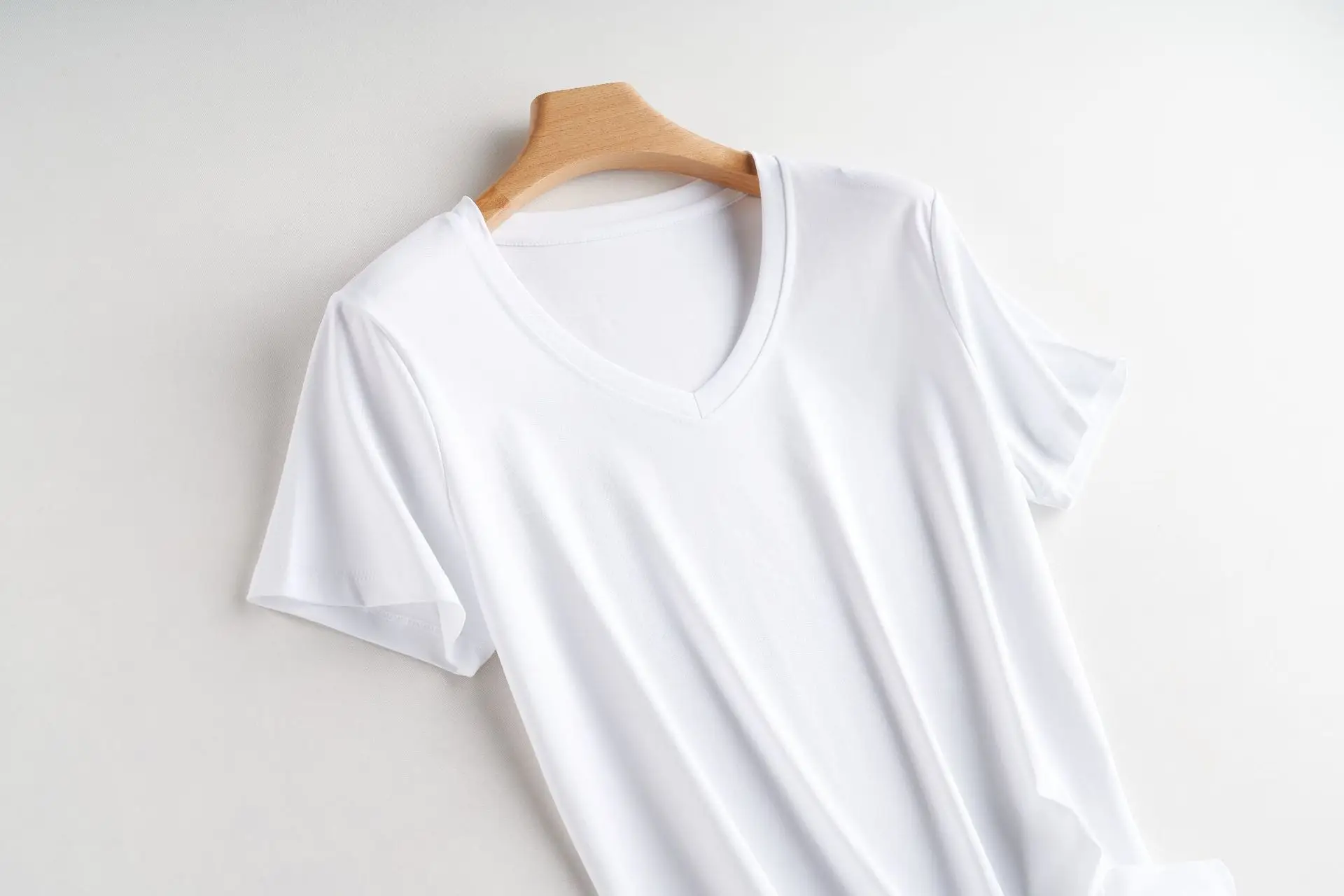 Women Mercerized Cotton V-Neck T-Shirt Olive Green - Image 16