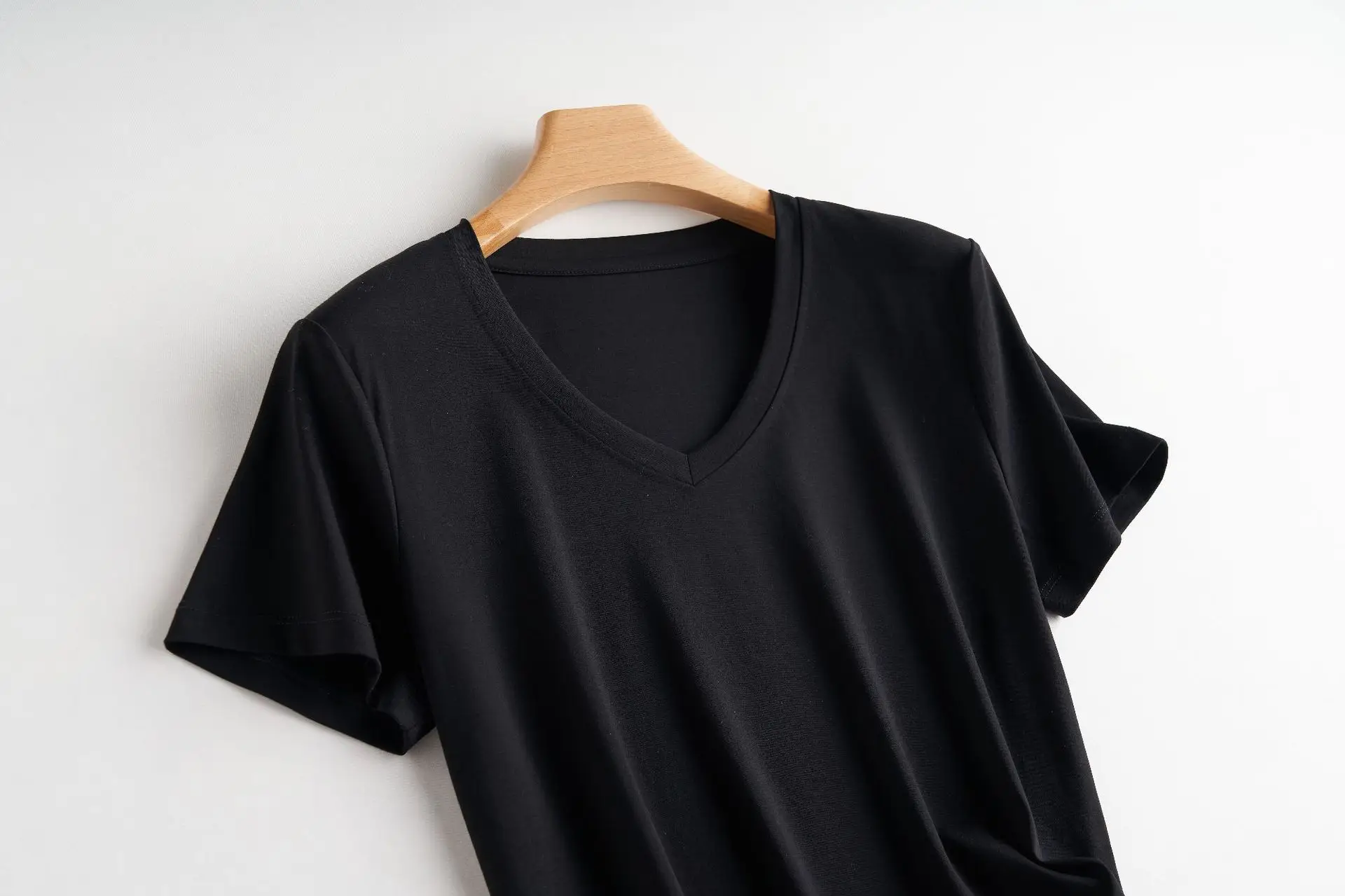 Women Mercerized Cotton V-Neck T-Shirt Olive Green - Image 17