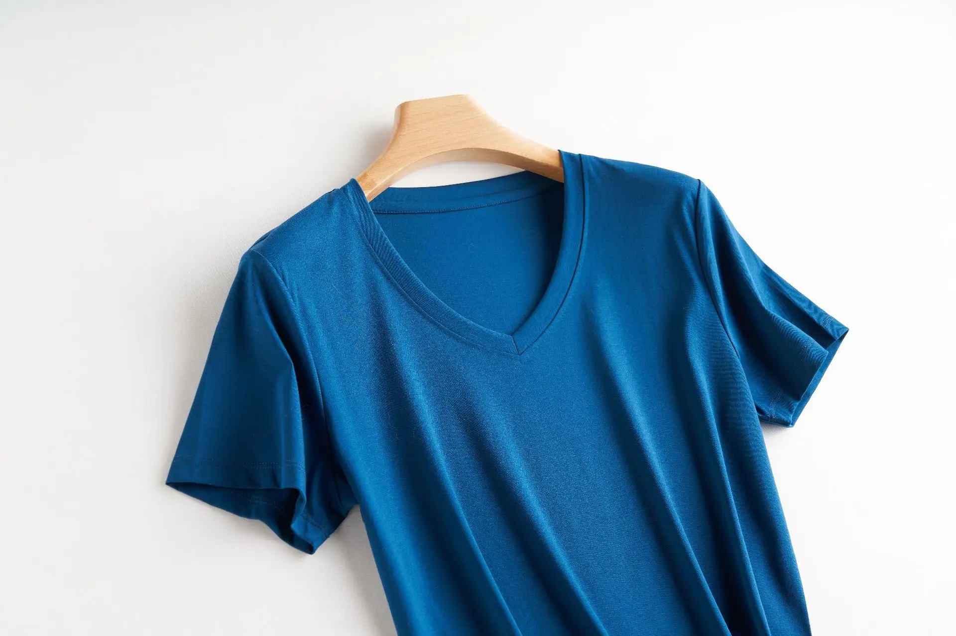 Women Mercerized Cotton V-Neck T-Shirt Olive Green - Image 18