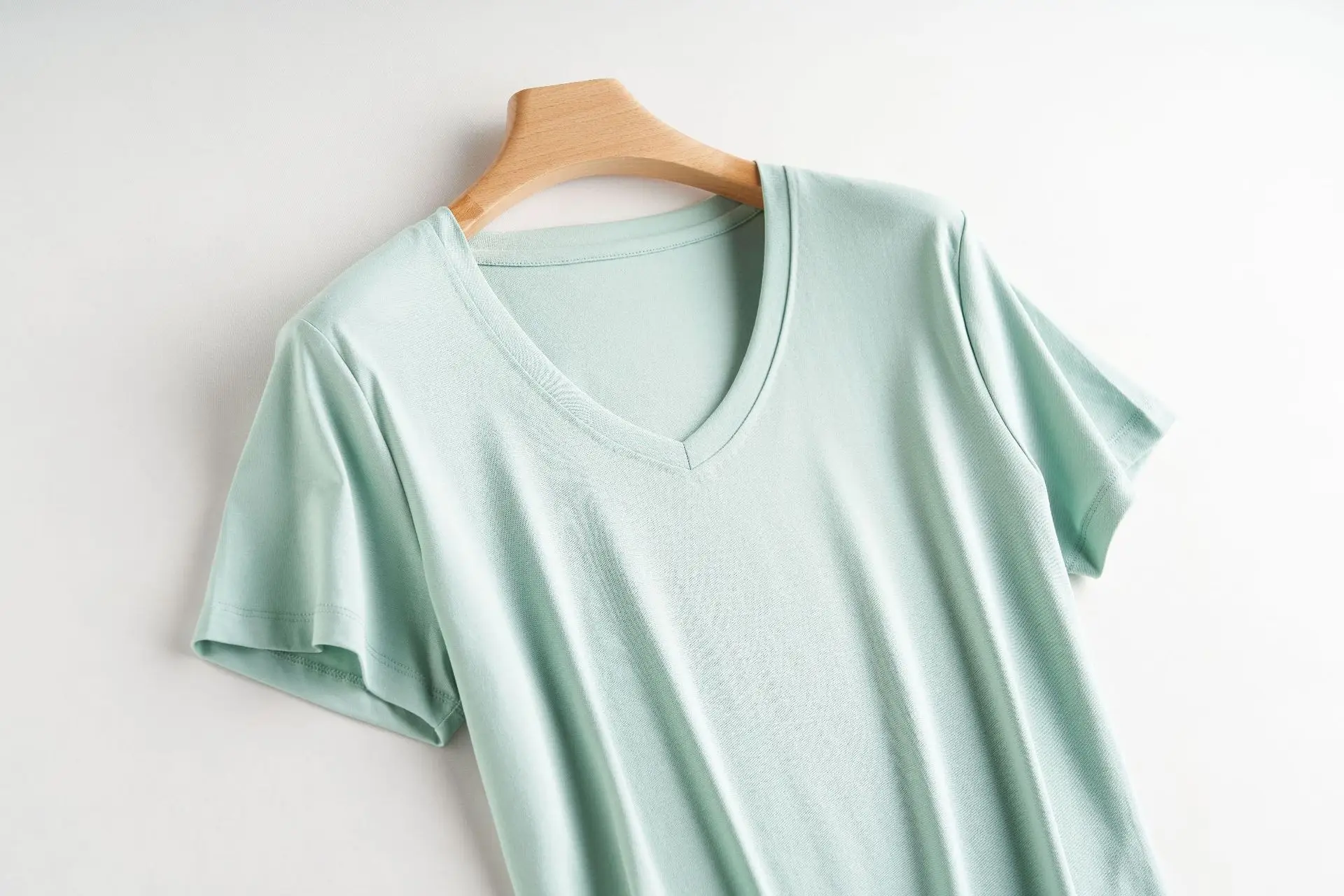 Women Mercerized Cotton V-Neck T-Shirt Olive Green - Image 19