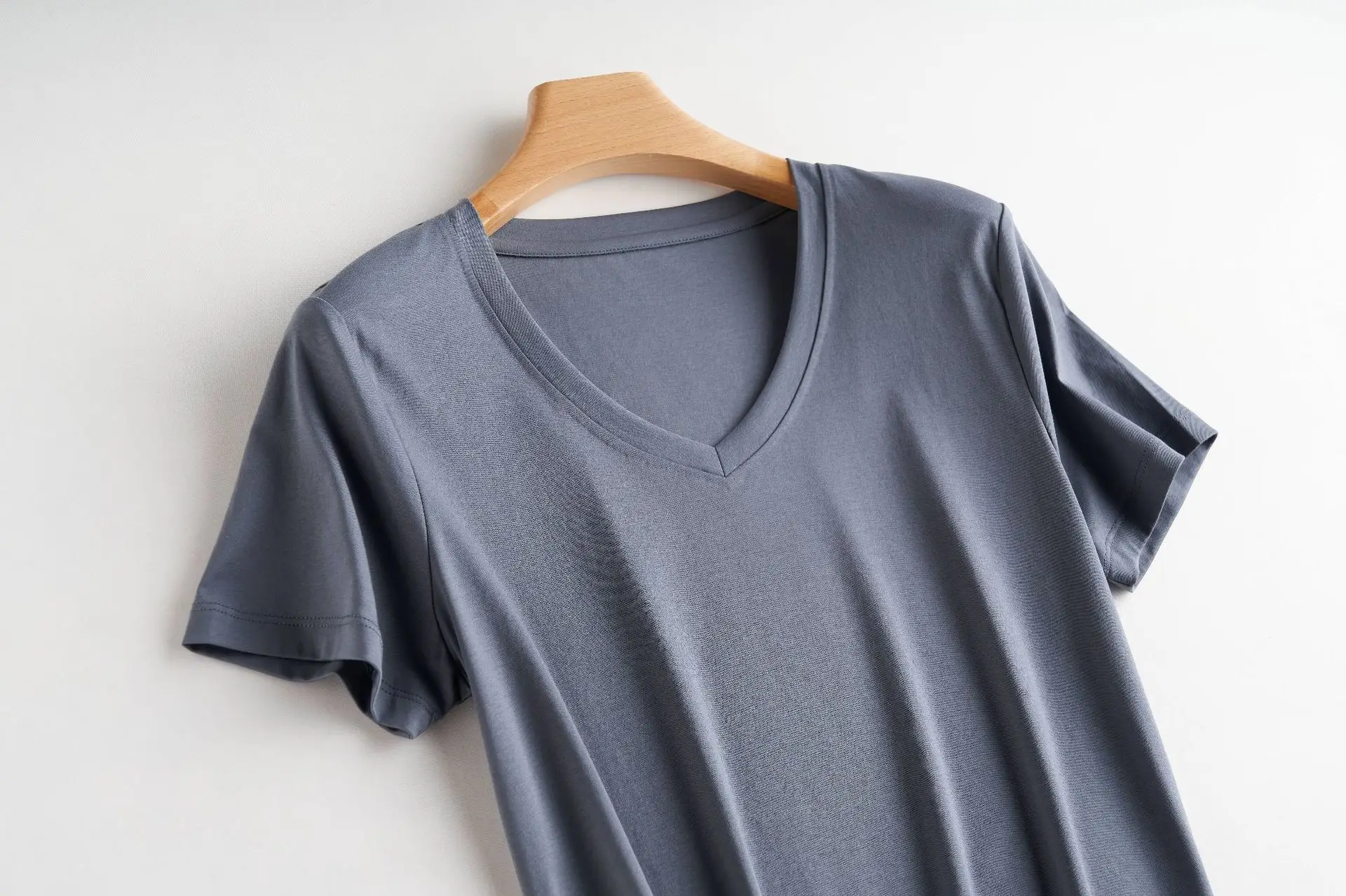 Women Mercerized Cotton V-Neck T-Shirt Olive Green - Image 20