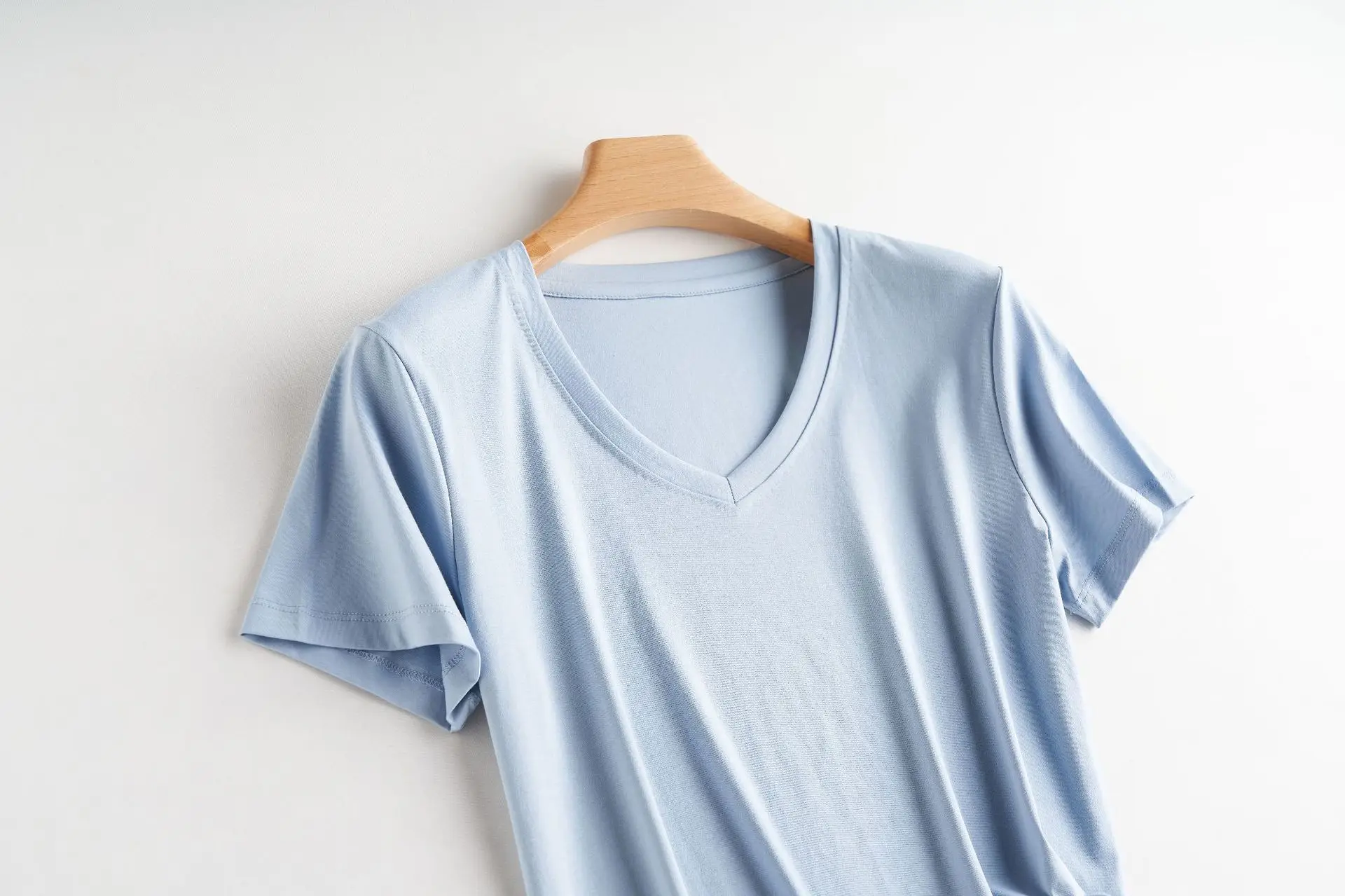 Women Mercerized Cotton V-Neck T-Shirt Olive Green - Image 21